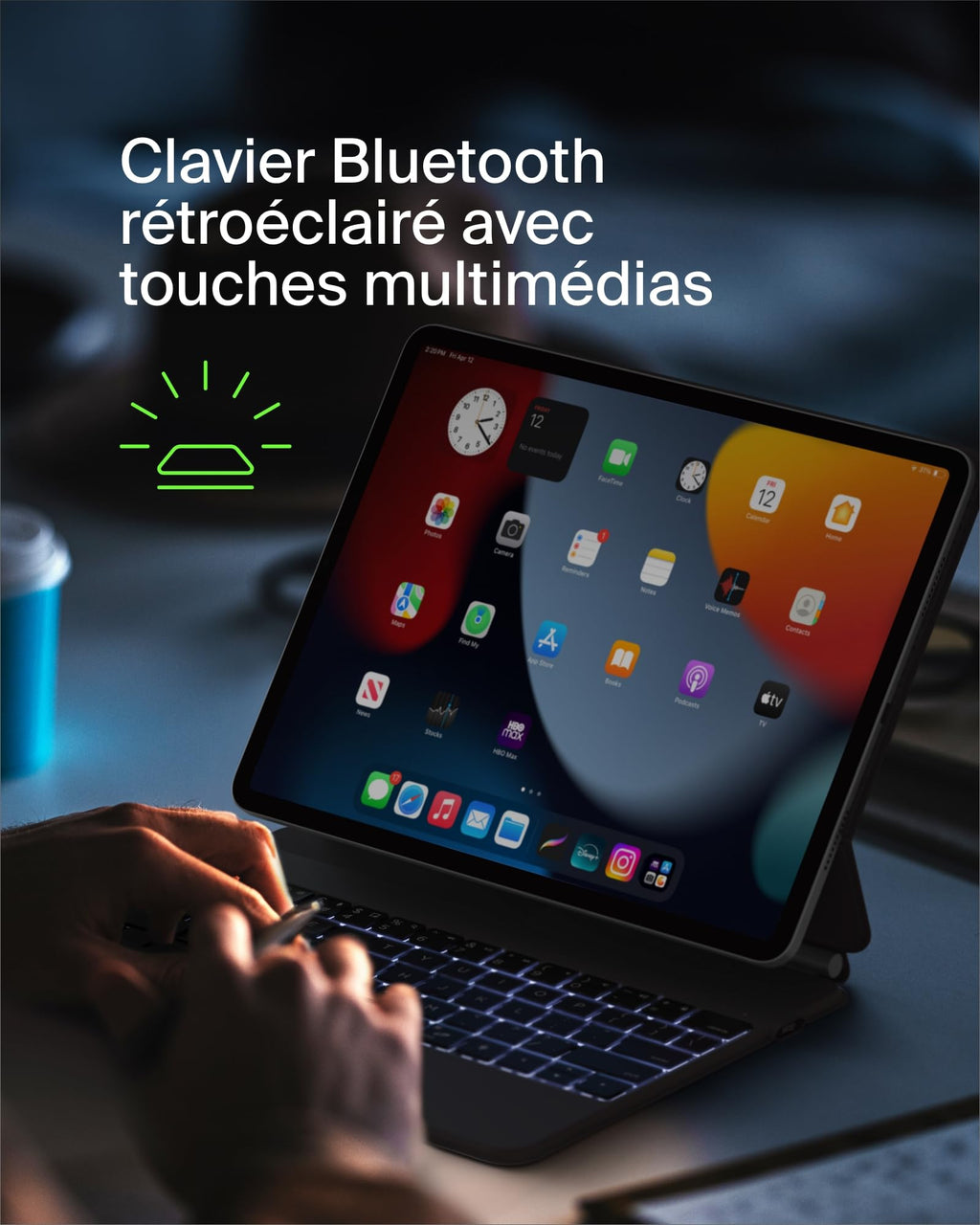 Belkin Pro Étui clavier pour iPad avec support magnétique, rétroéclairé, touches tactiles multipoints, compartiment pour Apple Pencil, clavier sans fil AZERTY pour iPad M4 Pro 13"