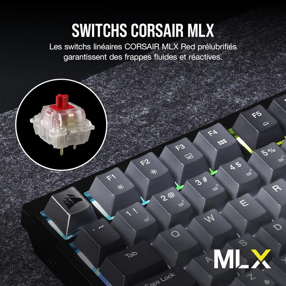 Corsair K65 Plus Clavier Gaming Mécanique (MLX Red) sans fil RGB 75% - AZERTY - Noir