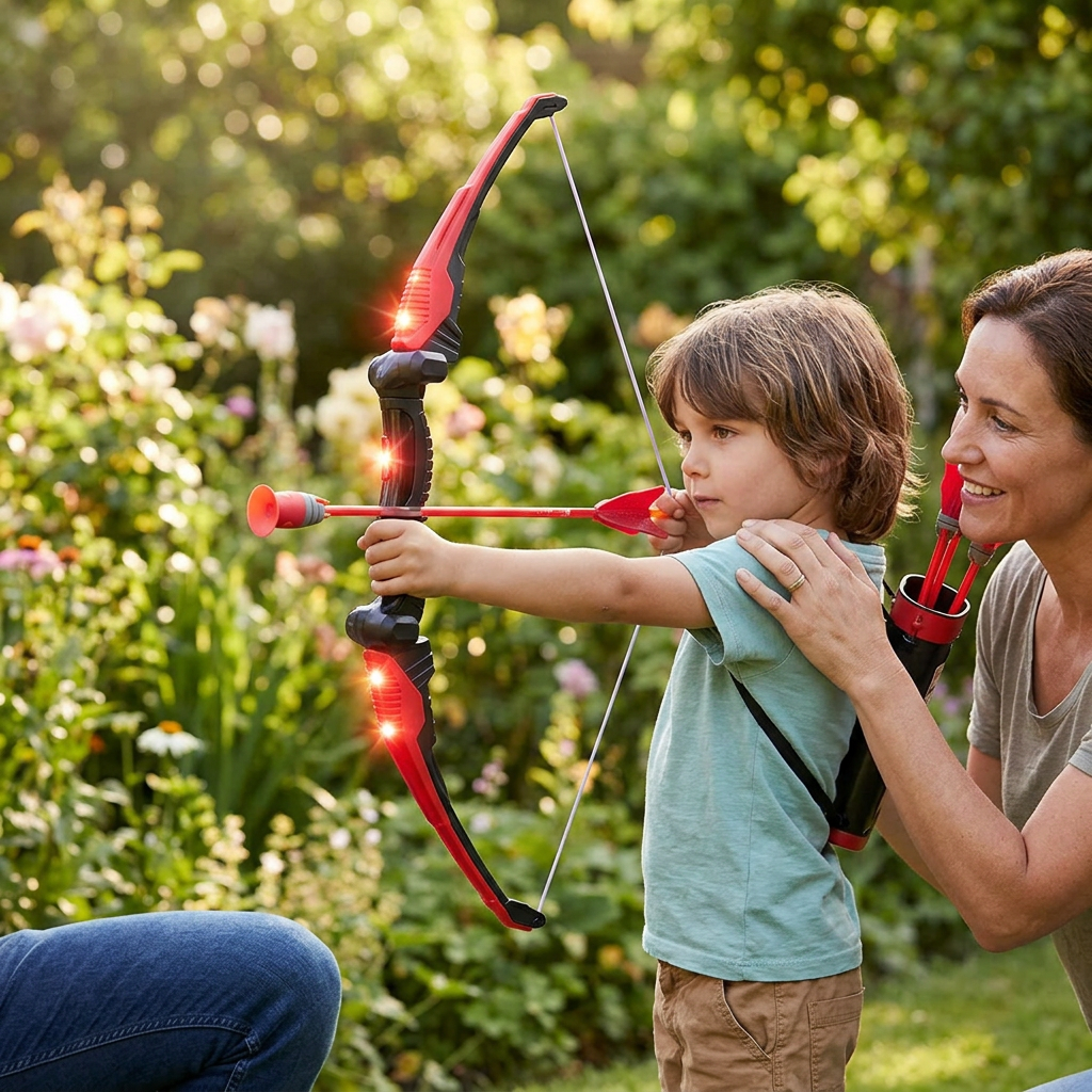 Kit Arc et Flèches LED pour Enfant avec Sifflement, ABS Sécurisé, Jouet Extérieur, dès 6 ans
