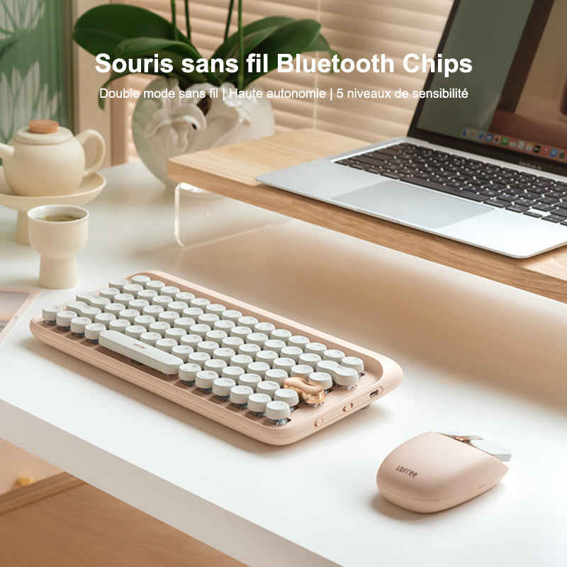 lofree Wavy Chips souris Bluetooth – Connexion bi-mode (Bluetooth / 2,4G), DPI réglable 5 niveaux, Batterie 800 mAh, Couleur thé au lait, EP115