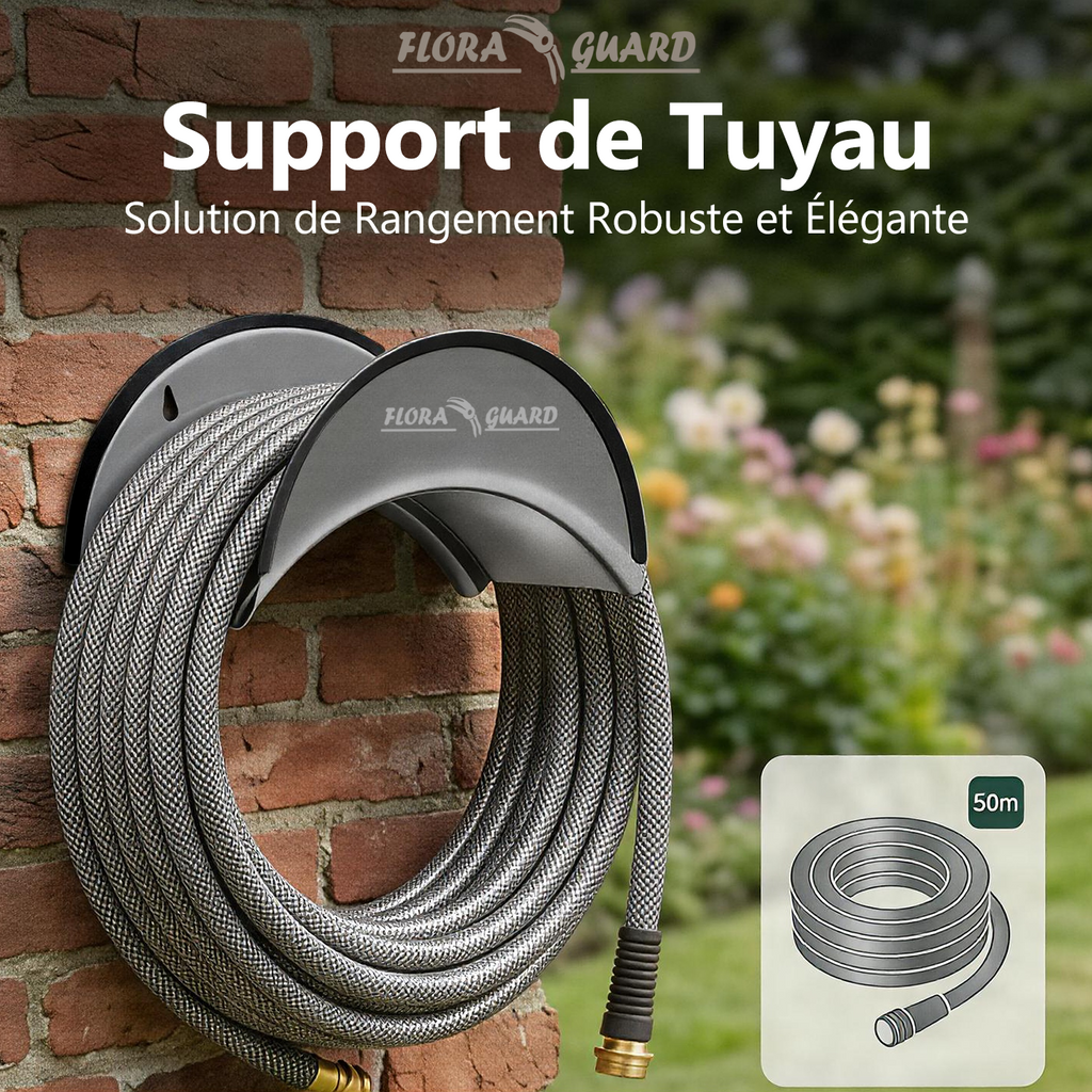 FLORA GUARD SGJ-B Support de tuyau, porte-tuyau mural en métal, support de tuyau anticorrosion pour rangement mural (Gris)