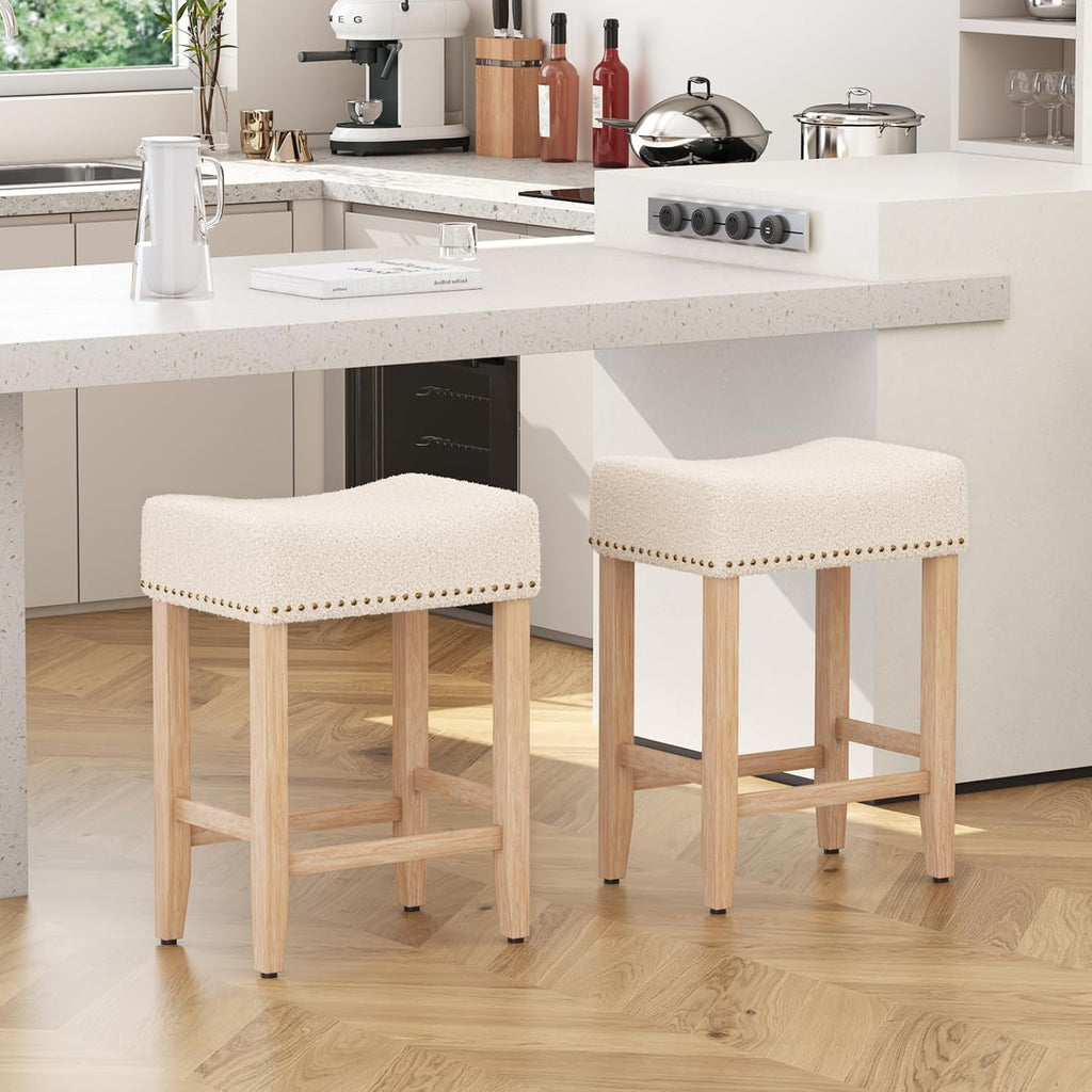 Ckaff Lot de 2 tabourets de bar, tabourets de bar de 65,5 cm de hauteur, chaises de cuisine en Sherpa, chaise de maquillage, chaise de salle à manger, tabouret de salle de bain