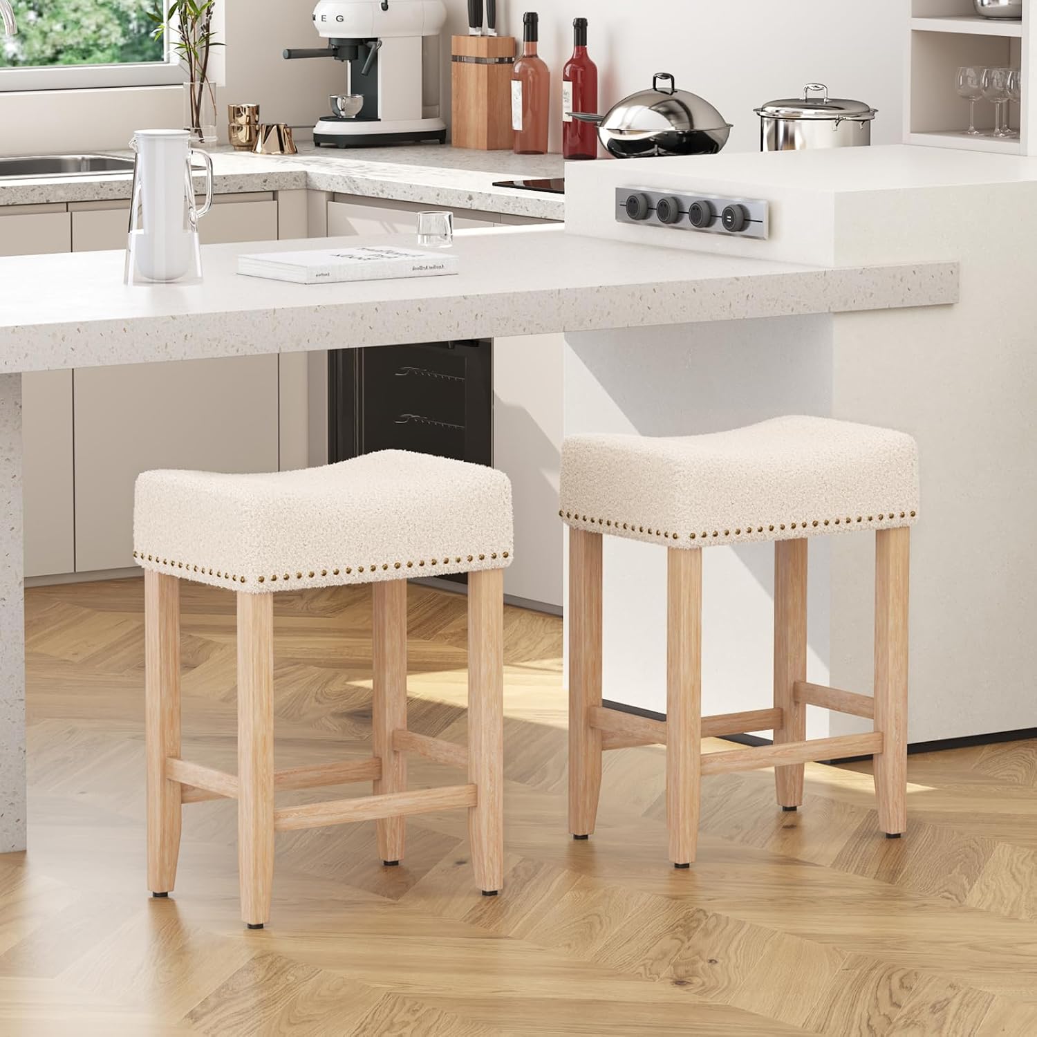 Ckaff Lot de 2 tabourets de bar, tabourets de bar de 65,5 cm de hauteur, chaises de cuisine en Sherpa, chaise de maquillage, chaise de salle à manger, tabouret de salle de bain