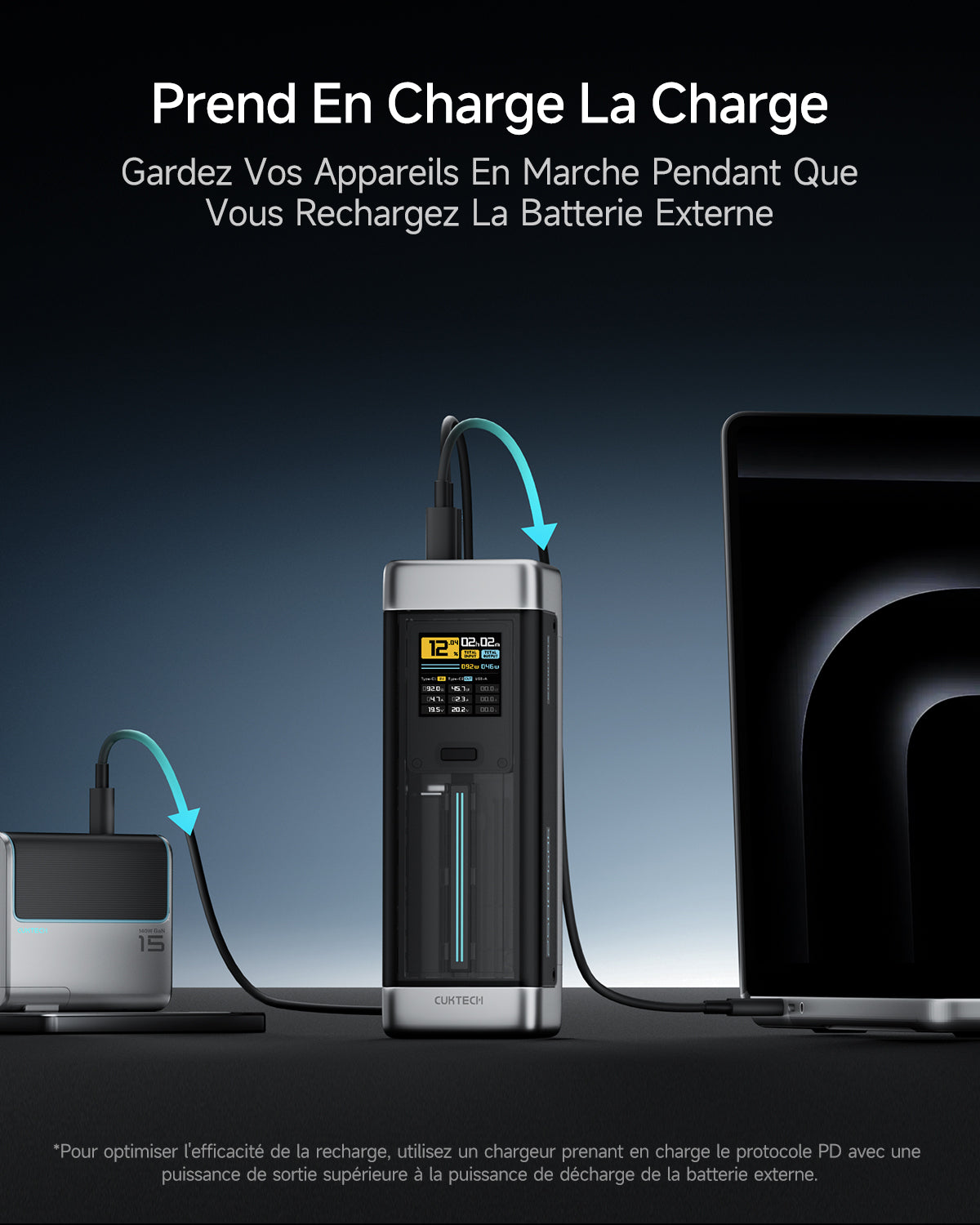 CUKTECH NO.20 P23 Batterie portable à charge rapide 25 000 mAh 140 W USB-C 3 ports PD3.1 - Gris