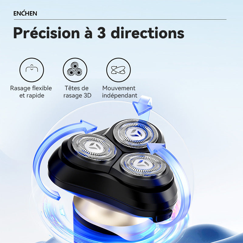 Rasoir électrique rotatif ENCHEN BlackStone 6 pour hommes, avec lames flottantes 3D et rechargeable via USB Type-C, 1 pièce.
