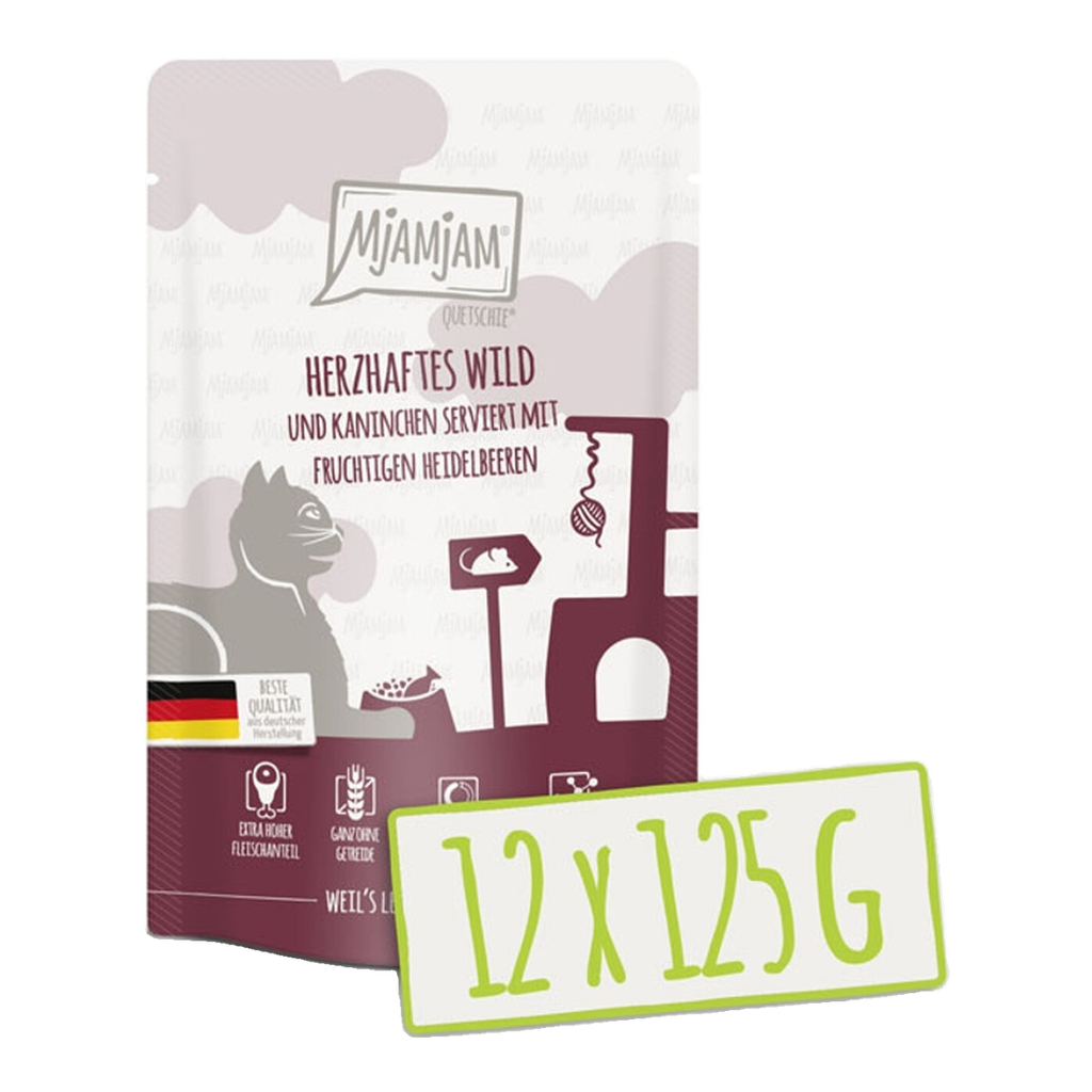 [Peut être servi frais pour l'été] MjAMJAM Quetschie Nourriture humide pour chat au lapin et myrtille 125 g x 12