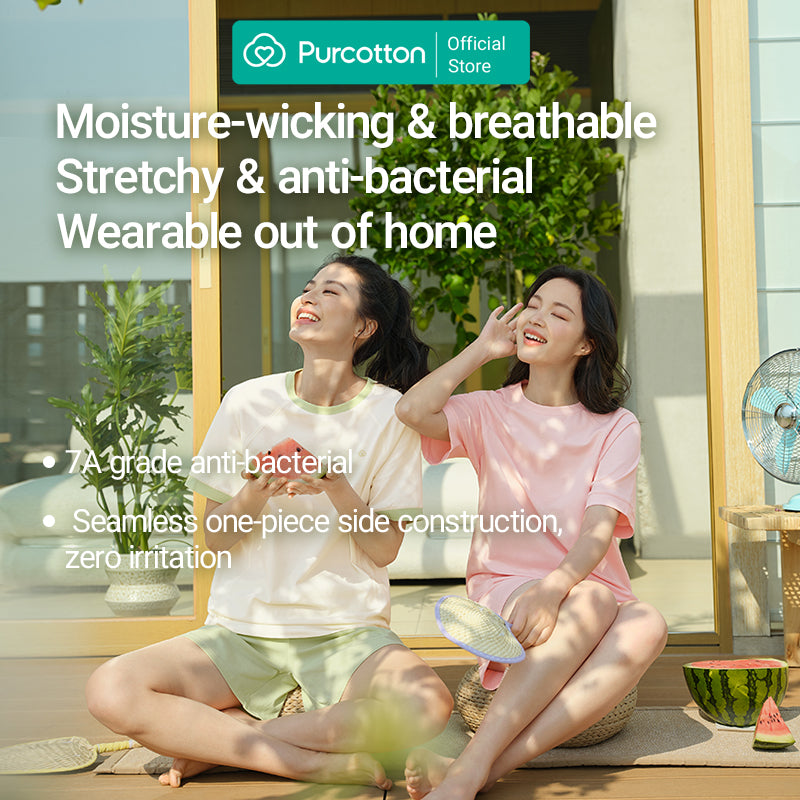 Purcotton Ensemble de loungewear en tricot antibactérien pour femme - Style short - Confortable et respectueux de la peau - Style reposant et décontracté