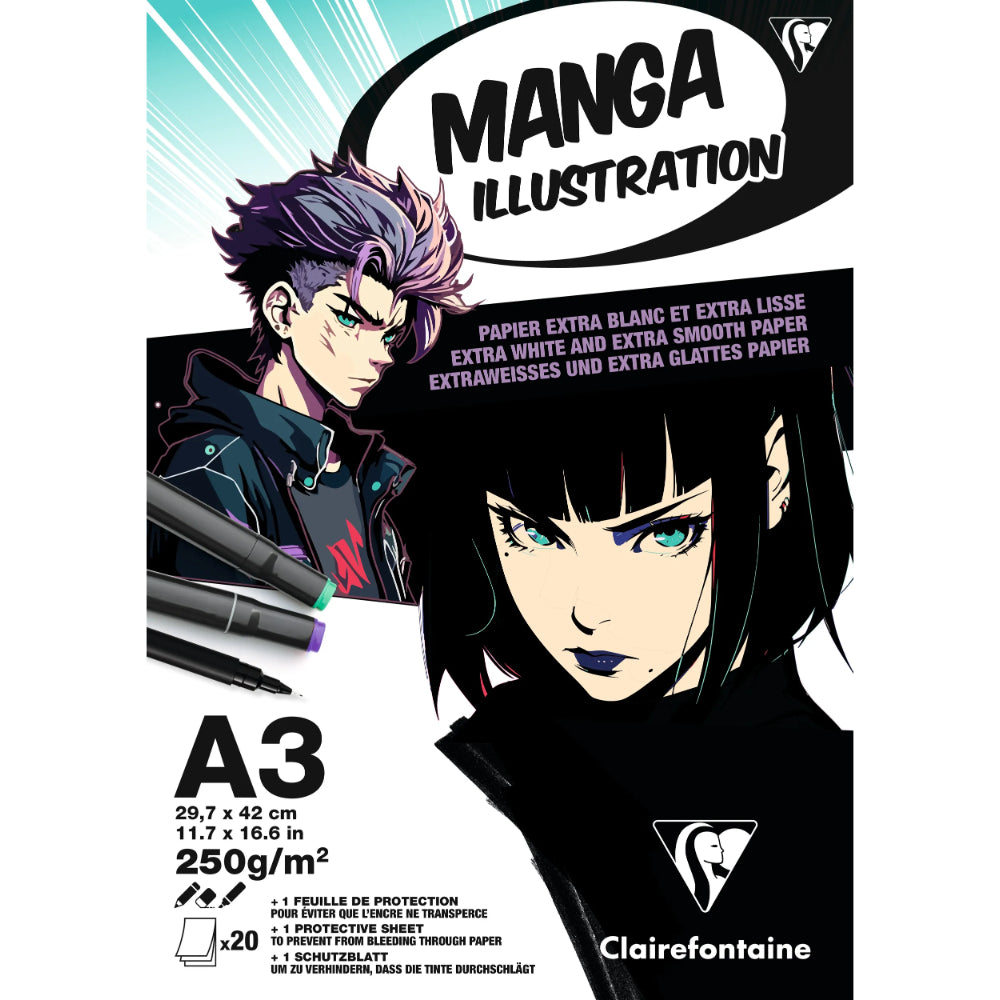 CLAIREFONTAINE Bloc collé Illustration Manga A3 250g