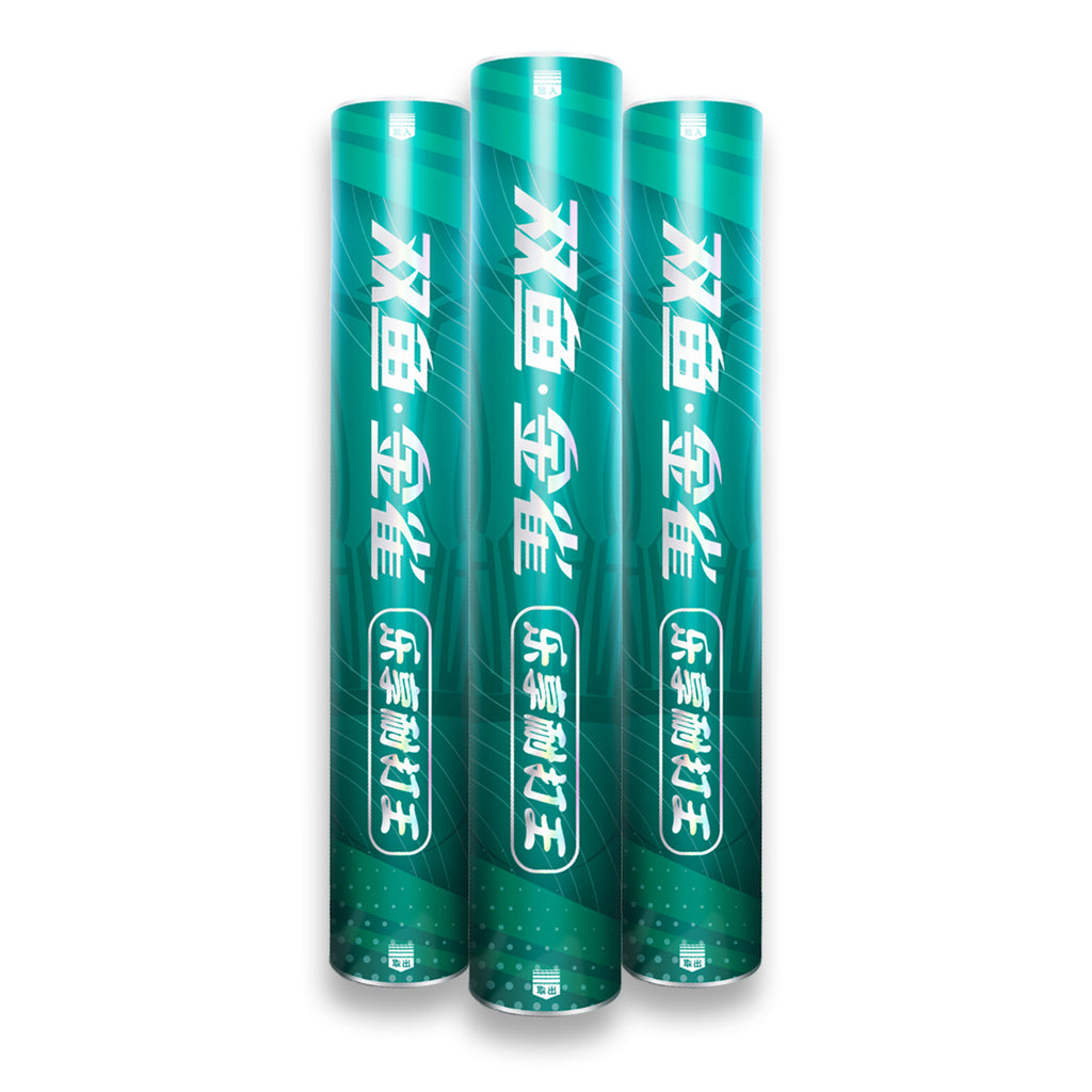 Double Fish JinQue Premium King Volants de badminton durables en plumes d’oie Lot de 12 Vitesse 76 Vert