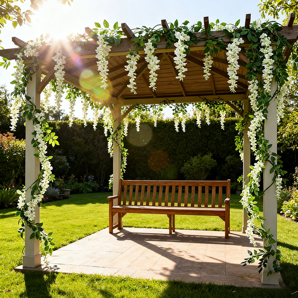 Wei's moment 2 pièces 7 ft Plantes fleuries en guirlande de liane de glycine artificielle Arts de fleurs pour cérémonie décoration de mariage à la maison (Blanc)
