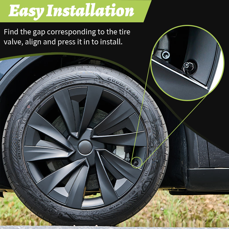 MOTENIO 4 pièces Enjoliveurs de roue haut de gamme pour Tesla Model Y Juniper (2025-2026) 19 po Enjoliveurs durables Noir mat Style turbine Couverture complète Caches-moyeux de roue
