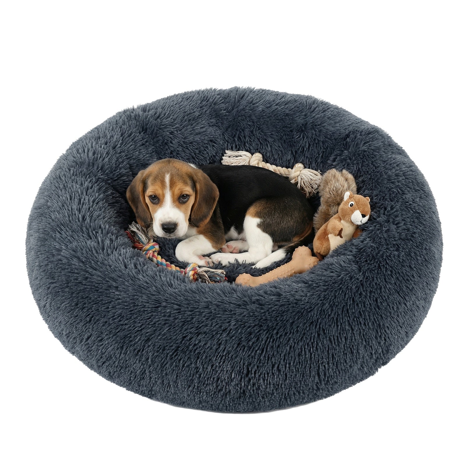 JOYFURNOS Lit pour cage pour chien JOYFURNOS en peluche et apaisant en forme de donut avec housse amovible et lavable, Gris foncé, 70 x 20 cm