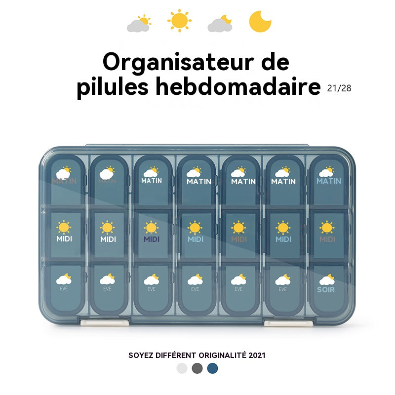 JORDAN & JUDY Organisateur de pilules hebdomadaire portable étanche de 21 compartiments - Bleu