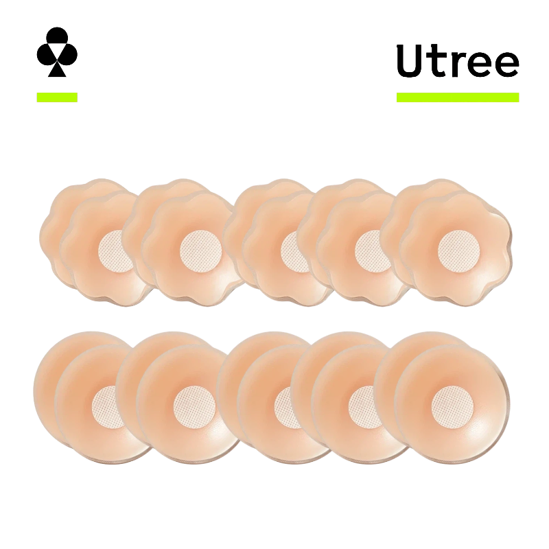 Utree - Cache-seins en silicone invisibles pour femme, anti-déformation, sans soutien-gorge, 5 paires à motifs + 5 paires rondes