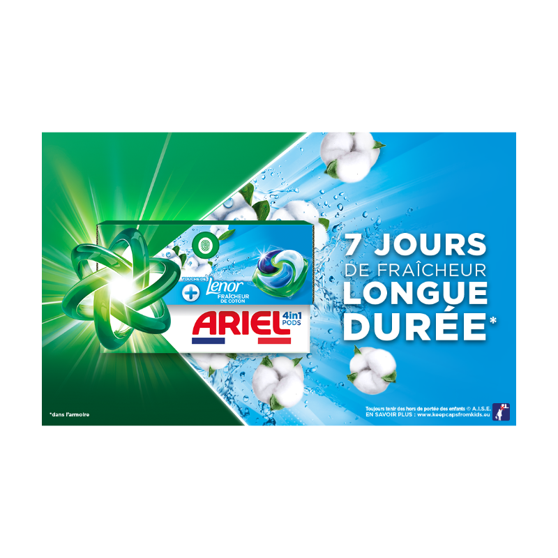 ARIEL PODS® Tablettes 4en1, Lessive En Capsule, Fraîcheur Coton, 26 Doses