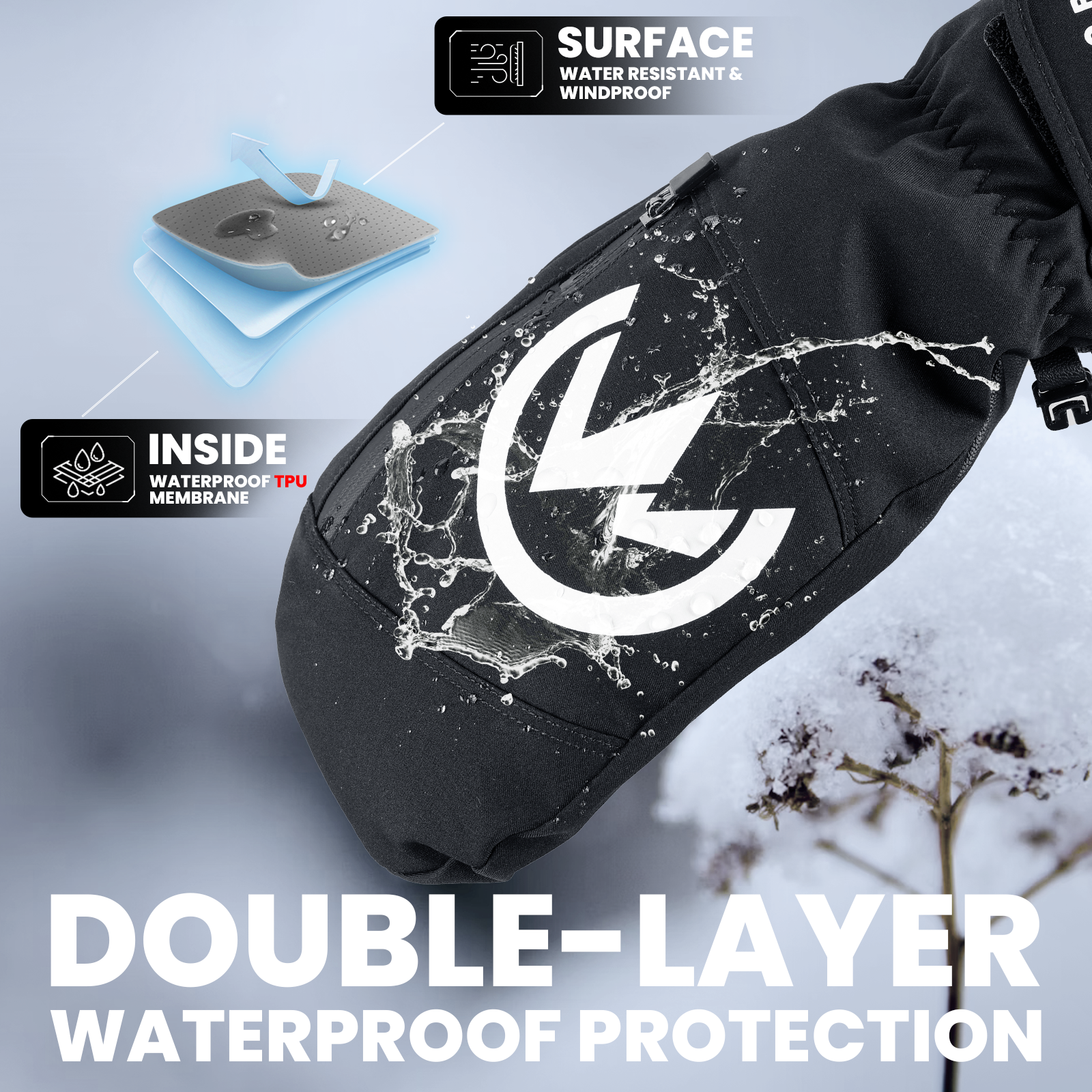 OutdoorMaster Moufles de ski adulte pour femmes et hommes, Gants de ski imperméables et coupe-vent, Gants de snowboard chauds d'hiver Noir L