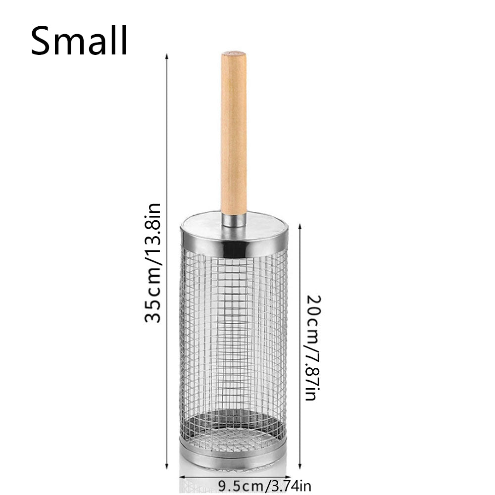 Huacan Panier rond à barbecue, Seau de barbecue d’extérieur, Cage de fumage pour barbecue portable, Panier roulant rotatif en acier inoxydable, Petit