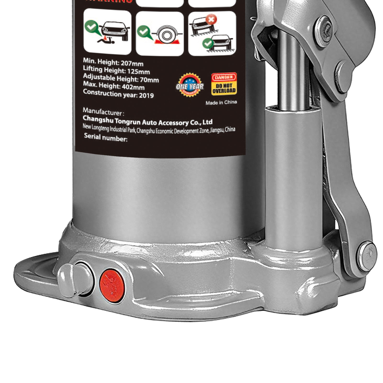 TCE Cric Bouteille Hydraulique Vertical Robuste 6t 207-402mm Base en Acier Forgé Tige de Piston Chromée avec Soupape de Sécurité Anti-Débordement pour Lever des SUVs Pick-Ups Camions