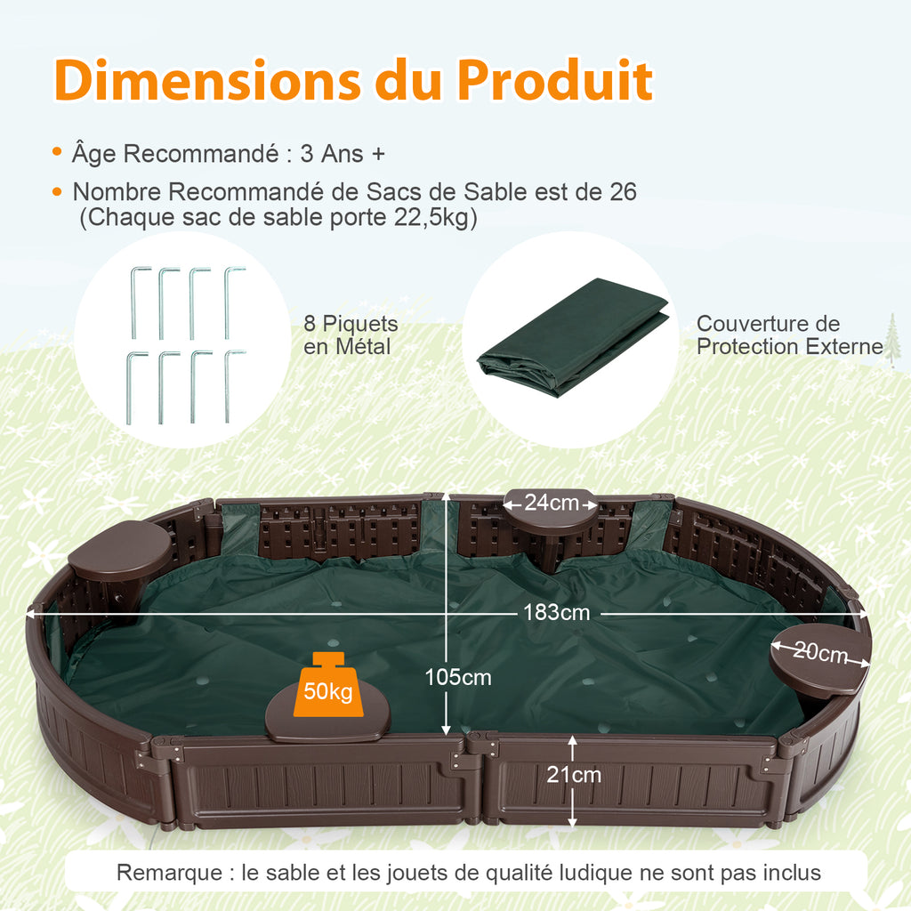 Costway Bac à sable ovale 185 cm avec bâche imperméable