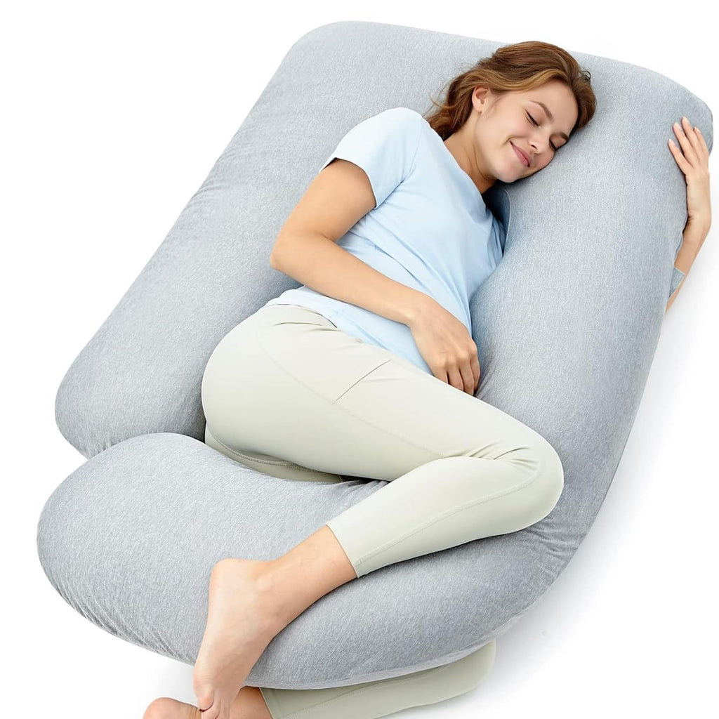 Momcozy Oreiller de grossesse en forme de U, double face, toucher frais (gris)