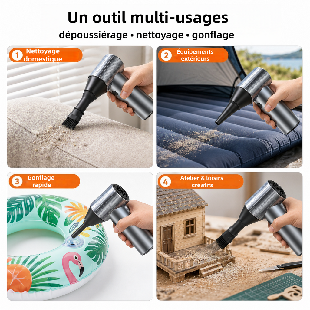 JUFIX X7 Dépoussiéreur à air comprimé - Ventilateur turbo 90000 RPM | Charge rapide 20 W, Batterie rechargeable, 3 vitesses réglables