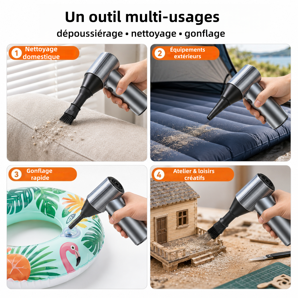 JUFIX X7 Dépoussiéreur à air comprimé - Ventilateur turbo 90000 RPM | Charge rapide 20 W, Batterie rechargeable, 3 vitesses réglables