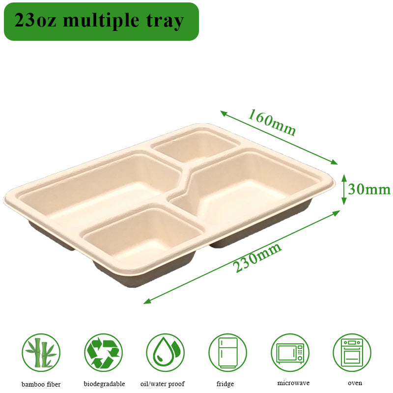 Plateau jetable en fibre de bambou Ruibamboo 23oz 4 compartiments – Lot de 50