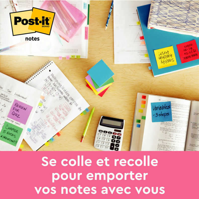 Notes adhésives Post-it, Collection de couleurs Beachside, 127 mm x 76 mm, 100 feuilles/feuille, 6 blocs/lot, 100 % PEFC, SGSCH-PEFC-COC-110078