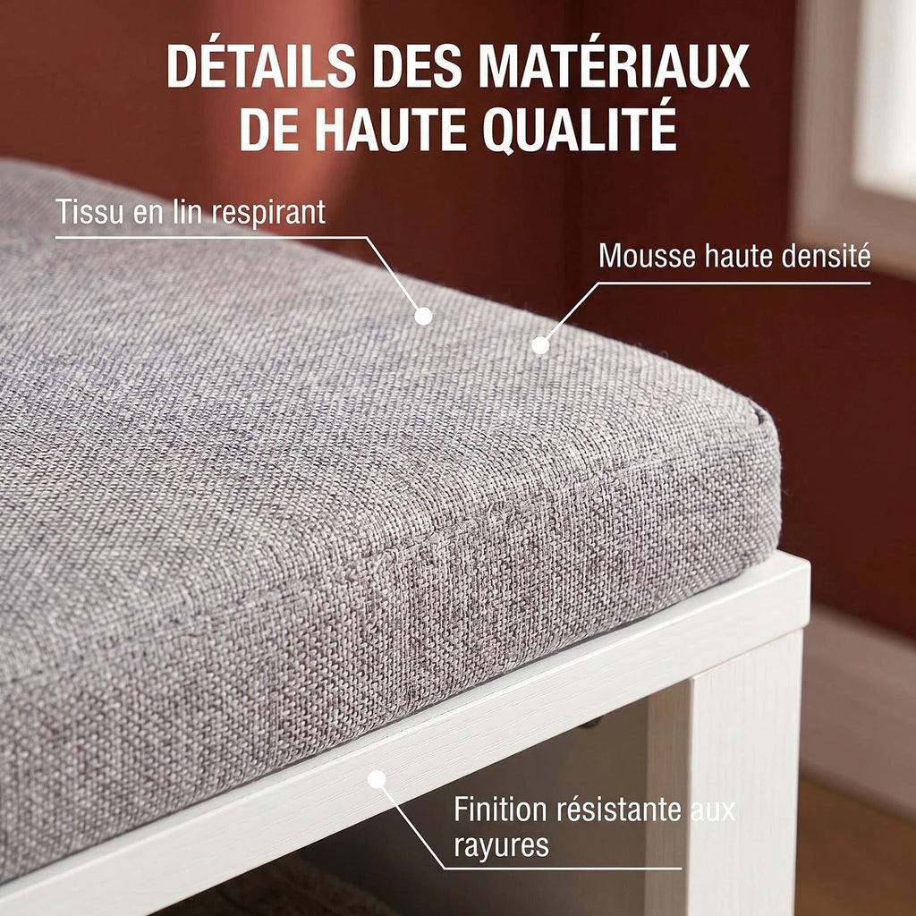 HaluPeit Banc à chaussures avec assise, meuble à chaussures avec banc et 12 compartiments, banc d'entrée avec étagères réglables pour le salon, la chambre ou le couloir, blanc et gris