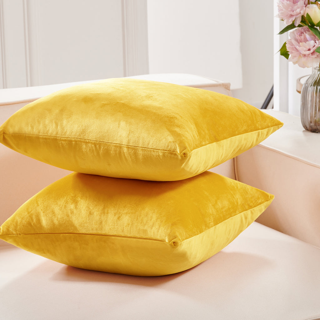 Deconovo Housse de coussin en velours néerlandais, coloris jaune, 50 x 50 cm, 1 pièce