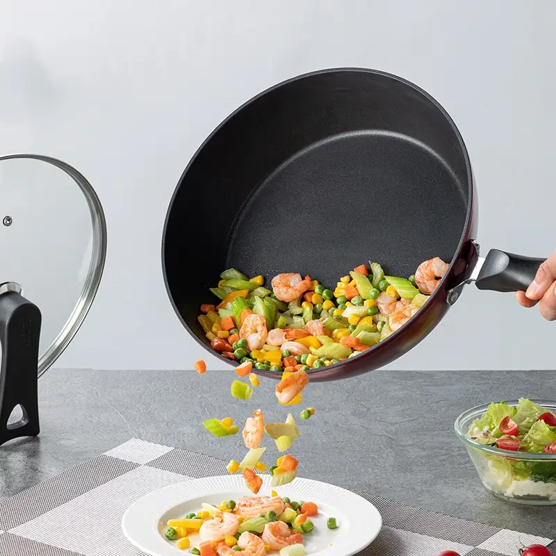 COOKER KING poêle à frire et wok polyvalent antiadhésif, petite sauteuse antiadhésive à fond plat, sans fumée d'huile, compatible gaz et induction, 28cm