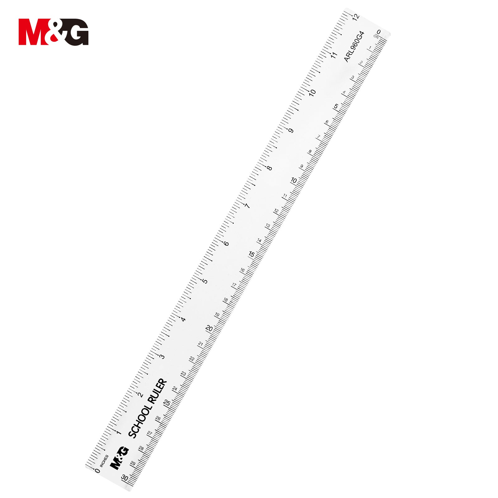 M&G Règle en plastique transparente, graduée en centimètres, millimètres et pouces - 30 cm