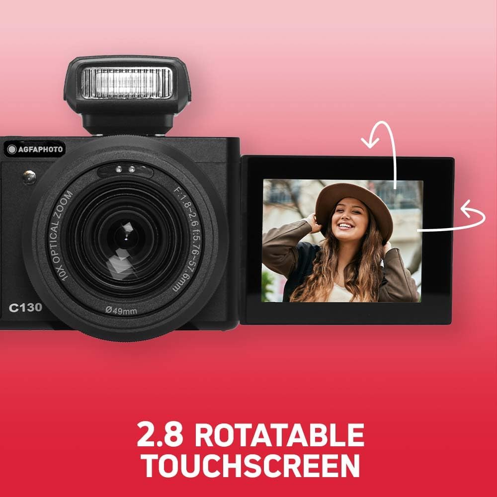 AgfaPhoto Realishot C130 - Appareil photo compact, 24 MP, zoom optique 10x, vidéo 4K, écran rotatif
