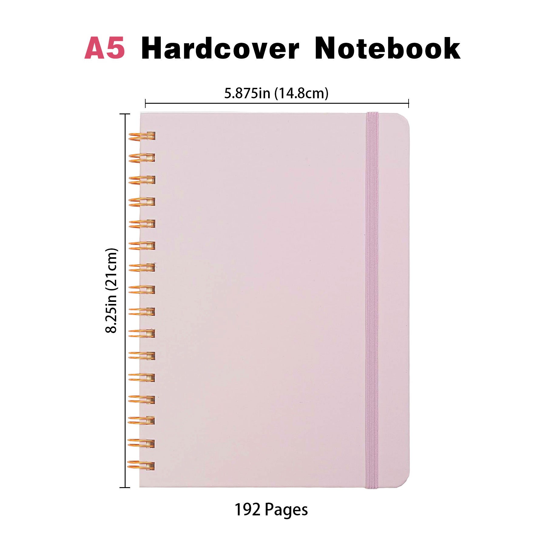 Jubiluu Carnet ligné à spirale A5 couverture rigide - 96 feuilles (papier offset 100 g), avec élastique - Journal ligné crème classique pour écriture, école, bureau et cadeaux - Violet lavande