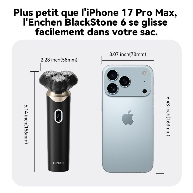 Rasoir électrique rotatif ENCHEN BlackStone 6 pour hommes, avec lames flottantes 3D et rechargeable via USB Type-C, 1 pièce.