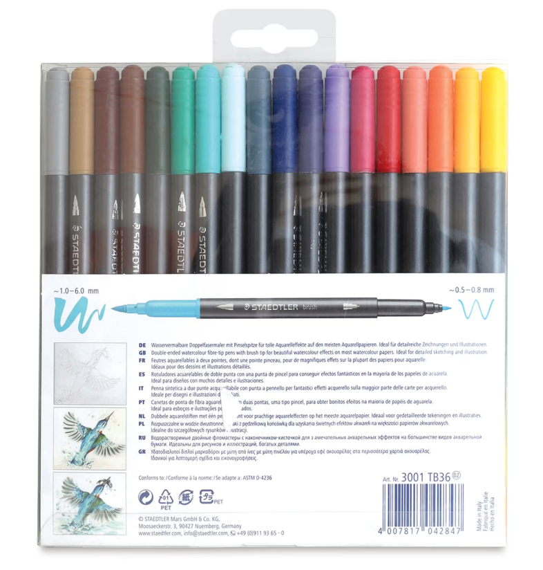 STAEDTLER Stylos-pinceaux aquarelle double embout - Assortis, lot de 36