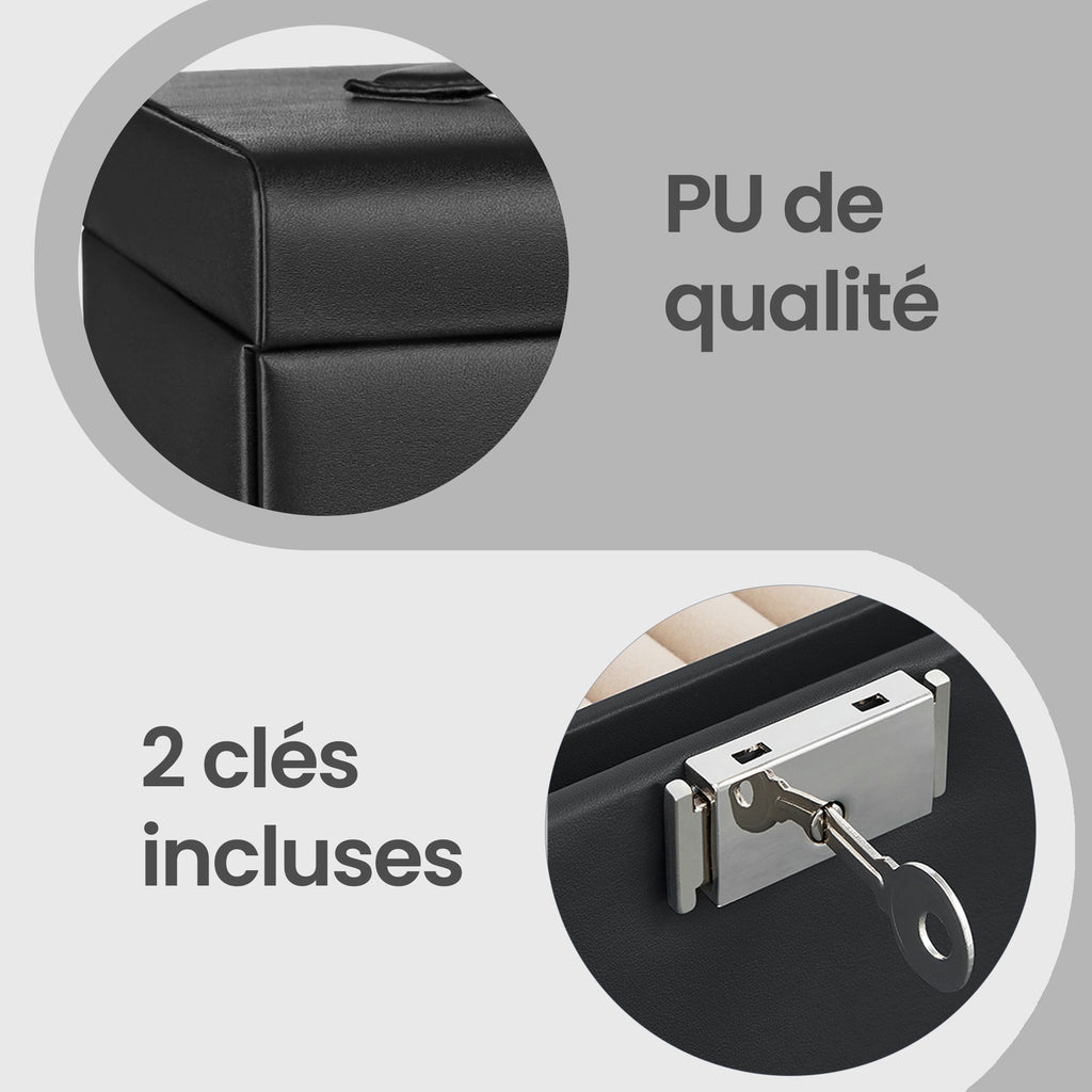 JOYFURNOS Boîte à bijoux 3 niveaux, Organisateur de bijoux avec 2 tiroirs, Étui à bijoux avec étui de voyage portable, Avec poignée, Verrouillable, Rangement pour bijoux, Cadeau pour les proches, Noir