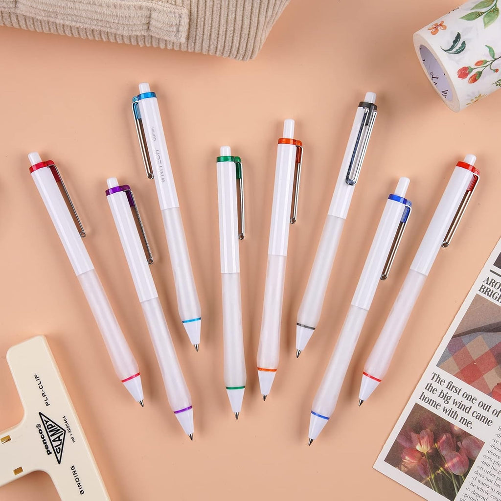 WRITECH Stylos à encre gel rétractables, assortiment de couleurs, pointe moyenne 0,7 mm, écriture fluide et anti-saut, polyvalents pour le journaling, lot de 8