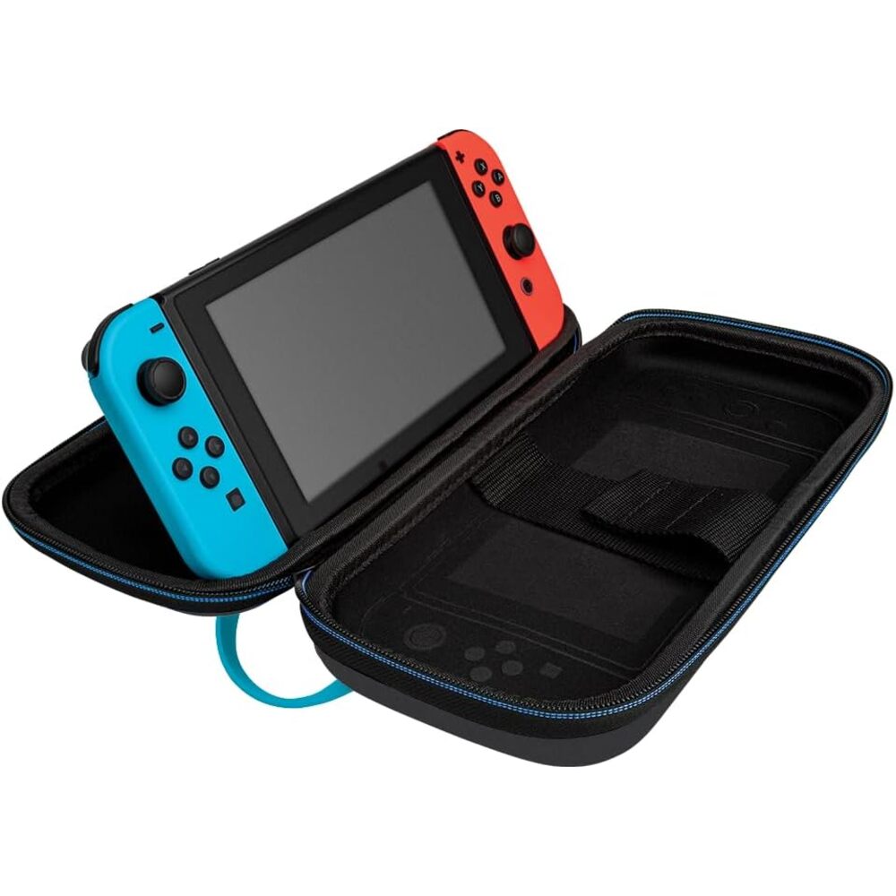 PDP Gaming Étui de transport 2-en-1 Pull-N-Go pour Nintendo Switch - Compartiments modulables - Bandoulière rembourrée - Licence officielle - Motif luminescent Sheikah Shoot Overnight - Noir et bleu