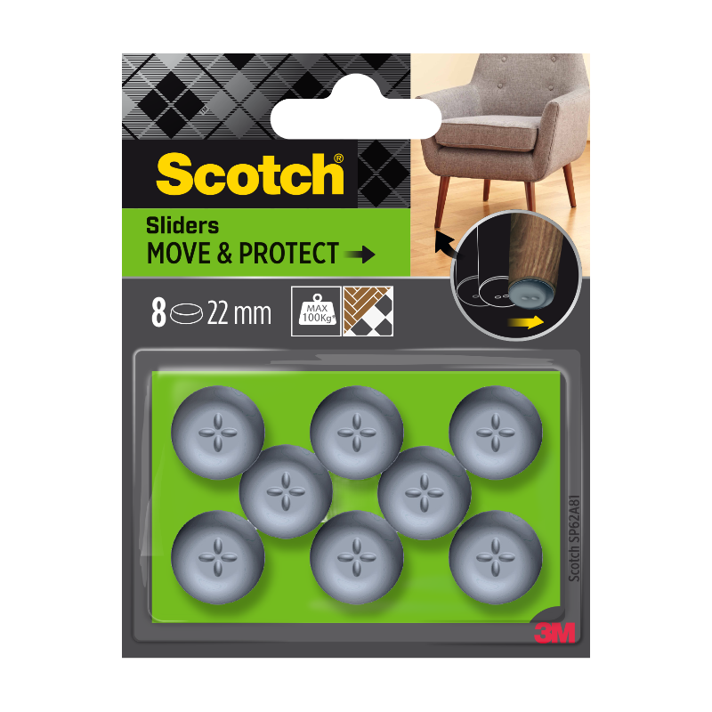 Scotch Patin glisseur adhésif nid d’abeille, Gris, Diamètre 22 mm