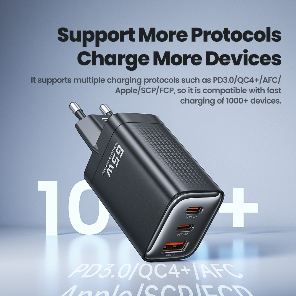 toocki Chargeur secteur USB-C GaN à 3 ports - 65 W