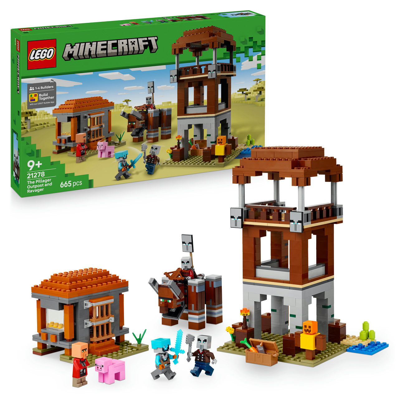 LEGO Minecraft Le Poste de Guet des Pillagers & l'Attaque des Ravageurs 21278 Set de Construction (665 Pièces)