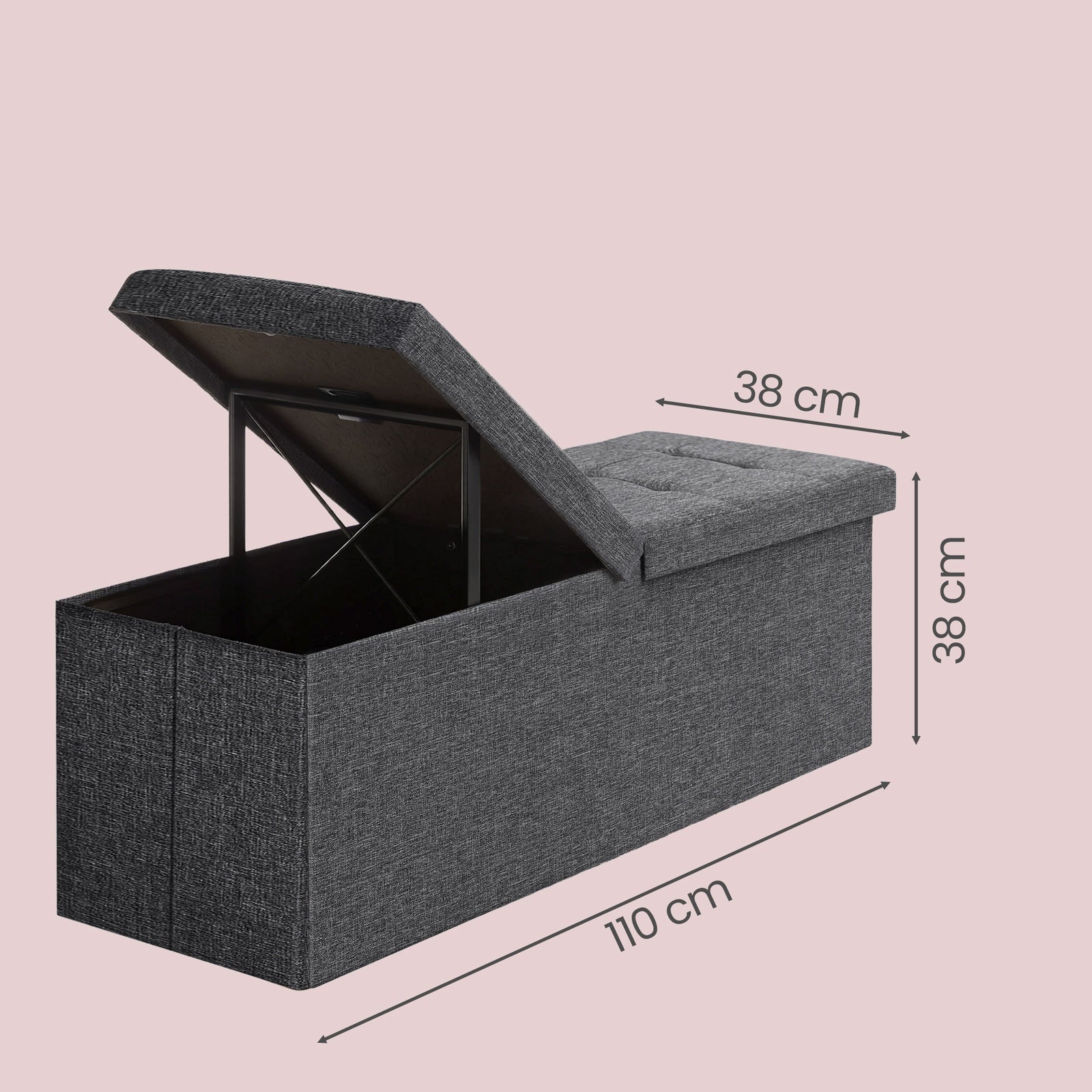 JOYFURNOS Banc de rangement pliable avec couvercle – Gris Ardoise, 38 x 110 x 38 cm, bo?te de rangement, supporte jusqu'à 300 kg – idéal pour l'entrée, le salon ou la chambre