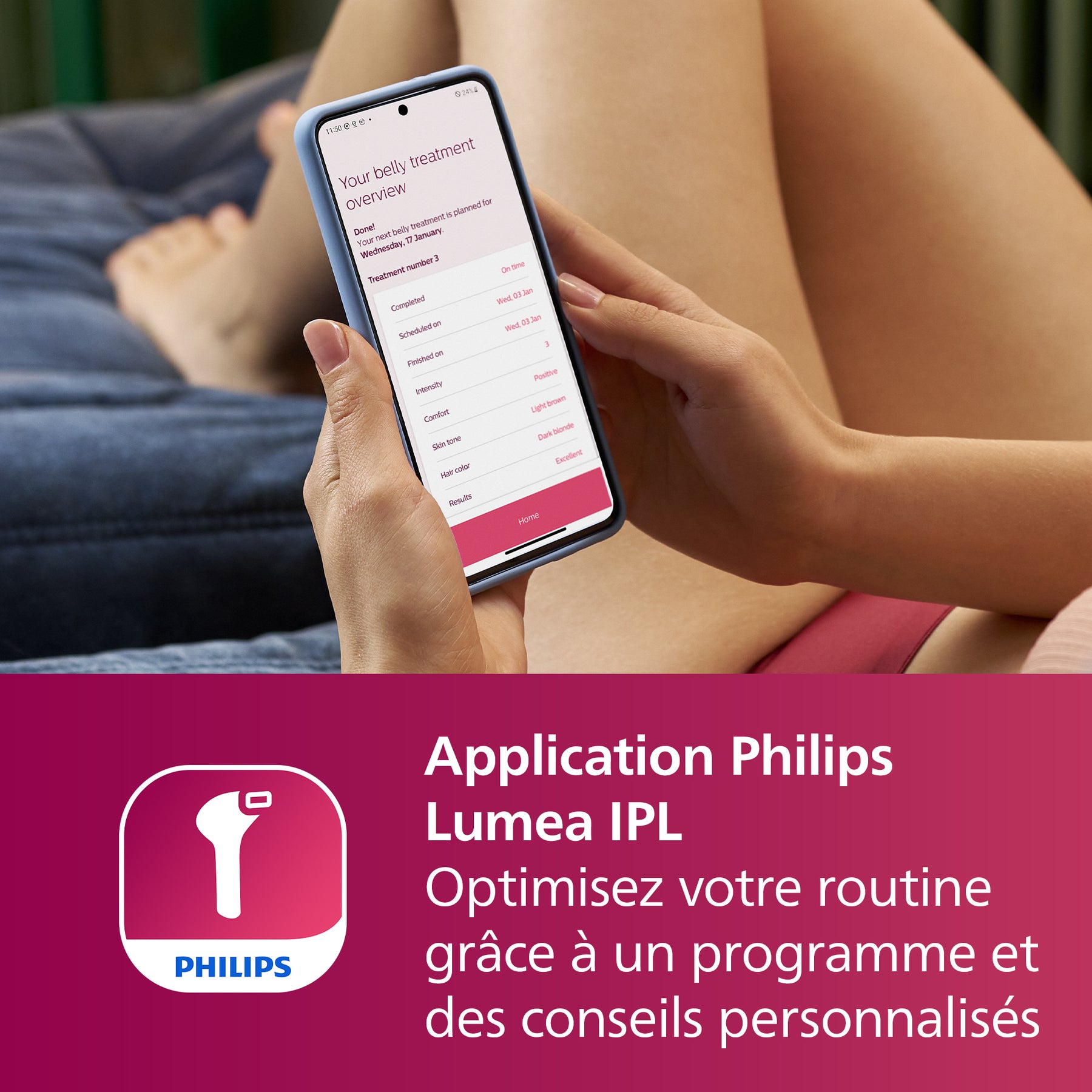Philips Lumea Series 7000 BRI921/00 Épilateur à lumière pulsée avec capteur de teinte de peau, flashs rapides, embouts corps et visage, épilation semi définitive à domicile