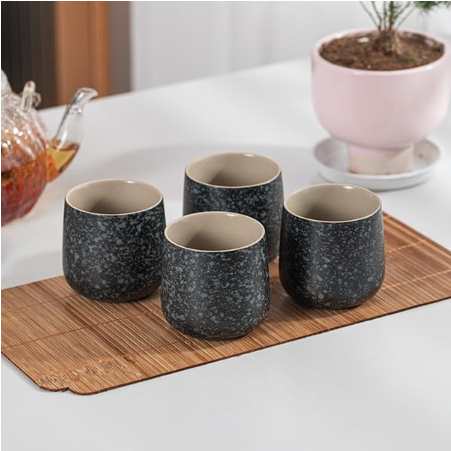 TEANAGOO Tasse à Thé Japonaise en Céramique, 7.2 oz/205 ml, Gris Charbon, H17, 4 Pièces/Boîte, Set de Tasses à Thé Asiatiques, Soldes du Nouvel An, Idées Cadeaux Incontournables