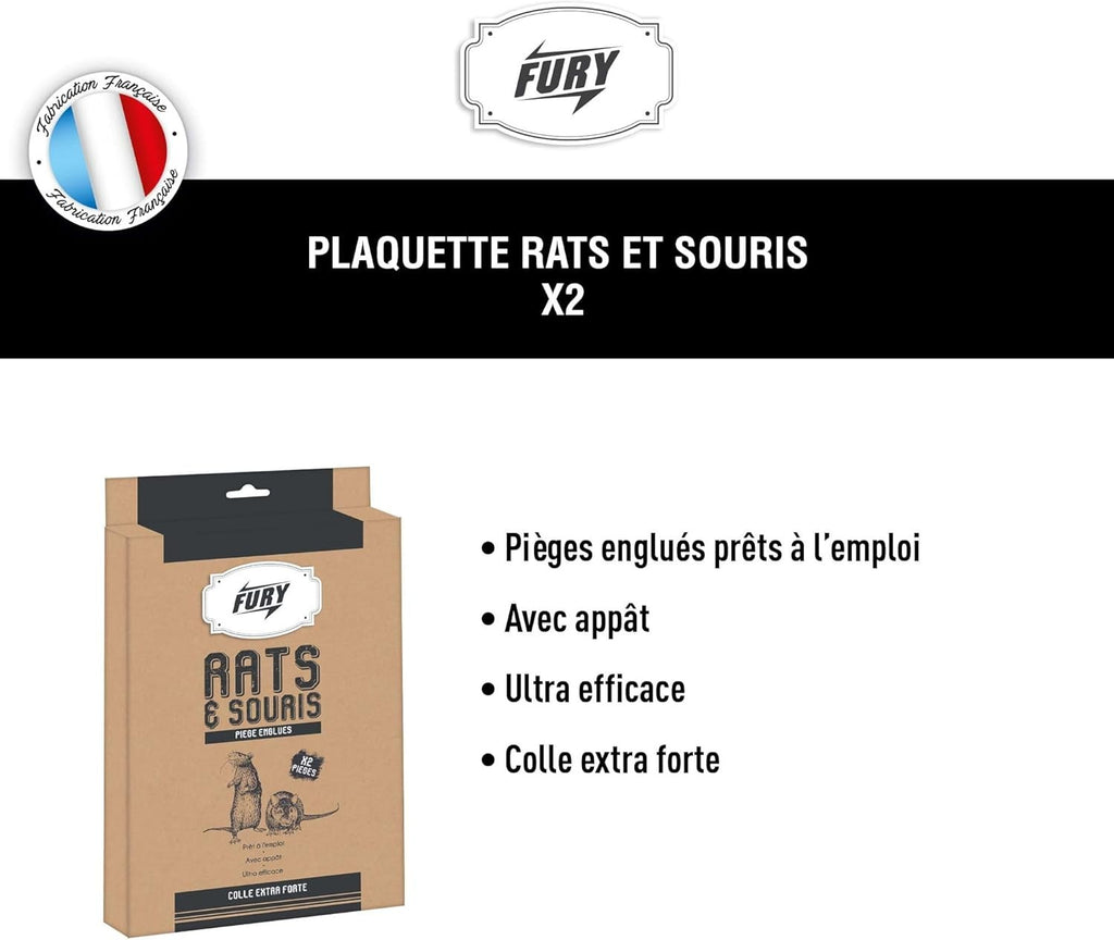 FURY Pièges collants rats et souris plaques de glu appâtées 2 plaques