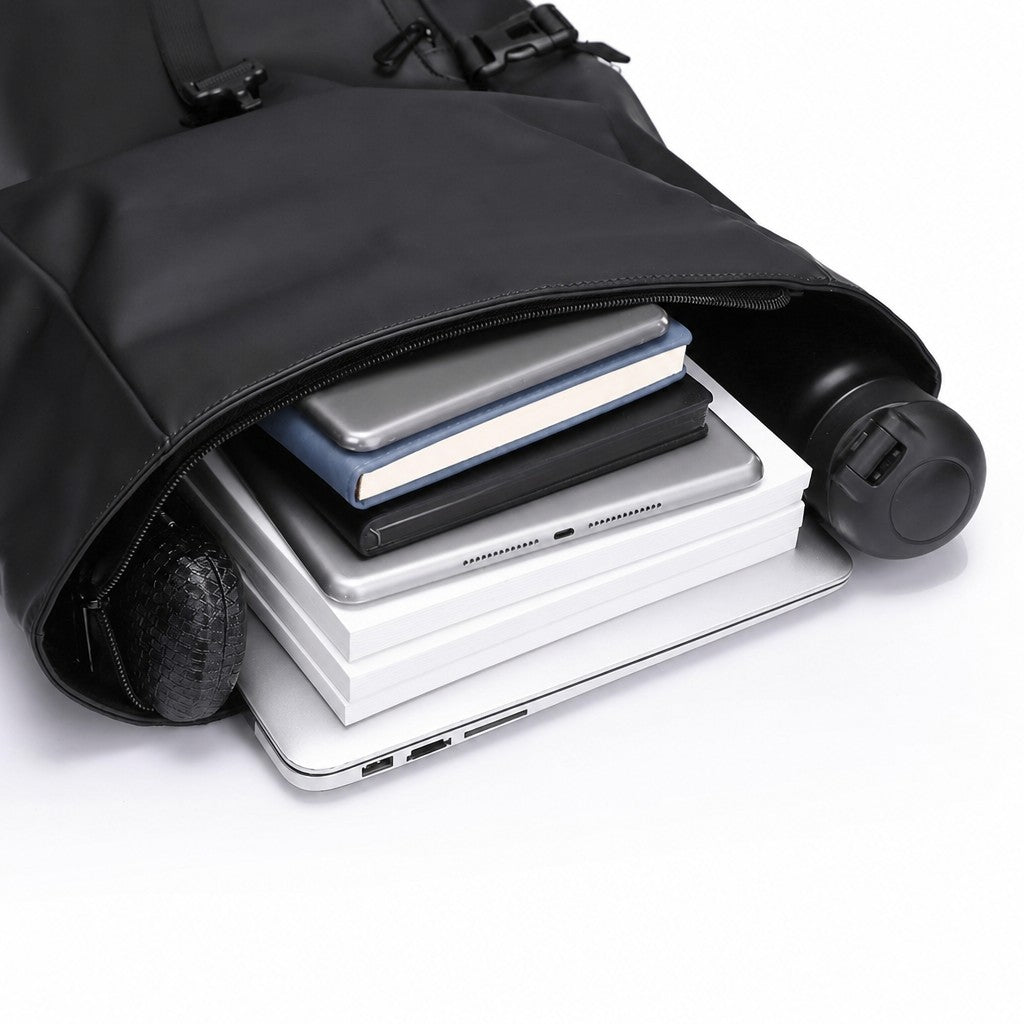 Sac à dos ordinateur portable anti-eau à bords roulés 15,6 pouces sac à dos décontracté multi-sangles grande capacité sac de jour pour travail cyclisme voyage urbain