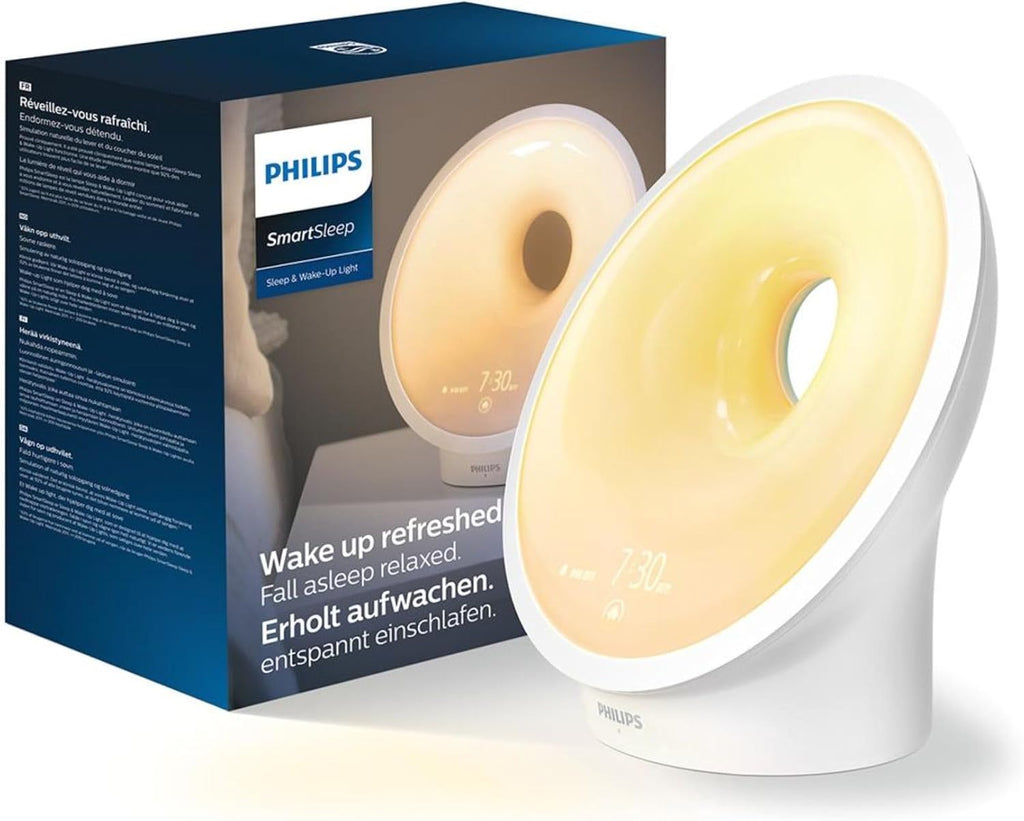 Philips SmartSleep HF3654/01 Réveil lumineux - simulation de l’aube et du crépuscule, relaxation guidée par la lumière, sons naturels ou radio FM, écran tactile intelligent, lumière nocturne - Blanc
