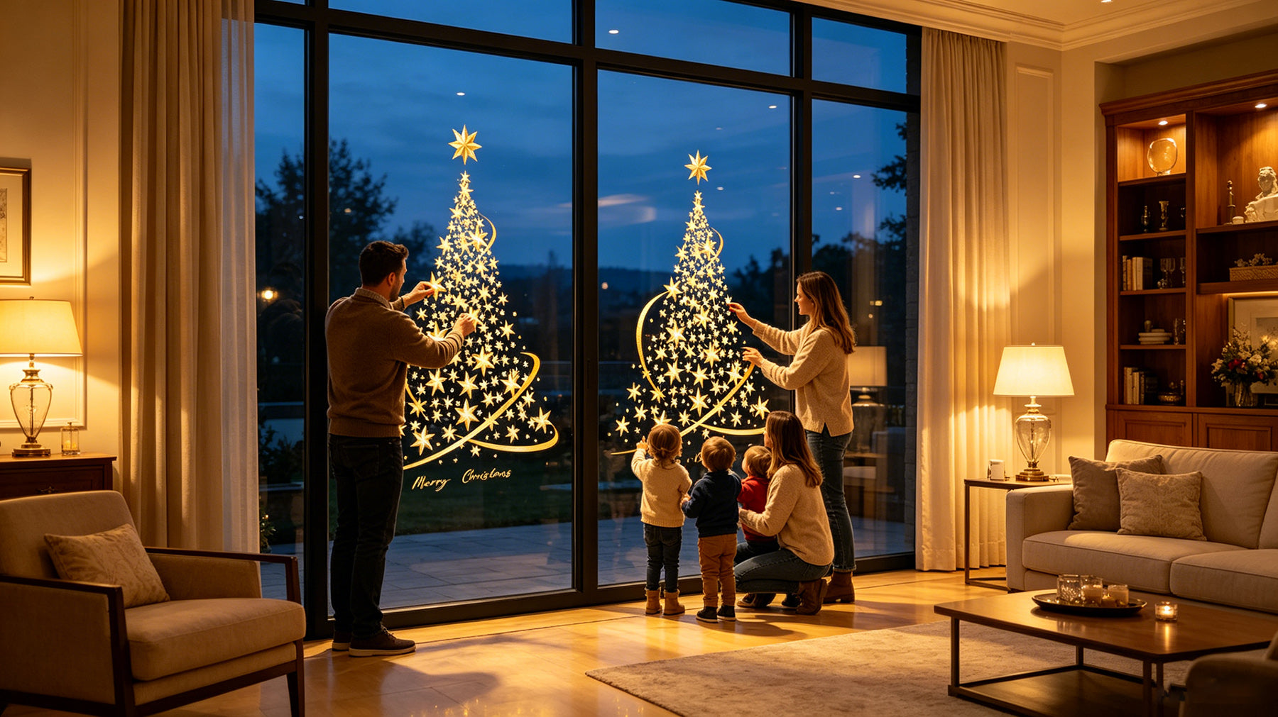 Ju7cer Lot de 2 autocollants de sapin de Noël - Grand sapin de Noël doré - Peut être utilisé pour décorer les murs, les fenêtres et les vitrines - Autocollants pour fenêtres