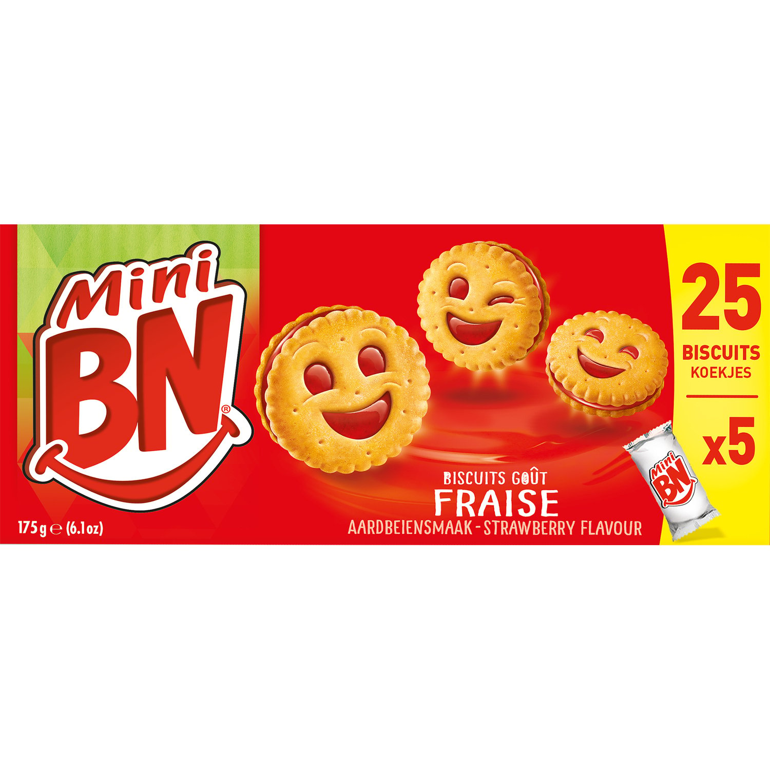 BN Mini Biscuits Fourrés Goût Fraise Sachets Fraîcheur 5x35g 175g